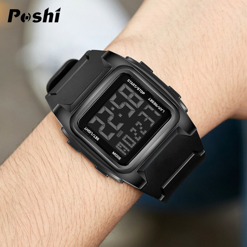 POSHI Original Sport Watch Mens Watches Luxury Stopwatch Luminous Alarm Clock Calendar Week Digital Wristwatch for Man 2023