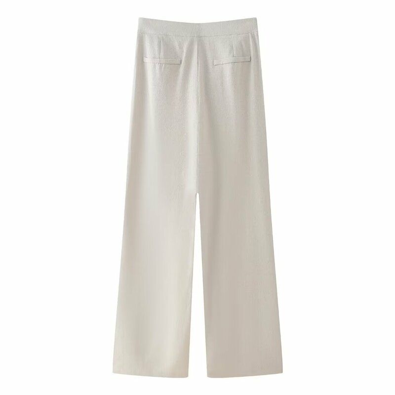 Pantalon en lin mélangé taille haute pour femme, pantalon décontracté rétro, fermeture éclair, style rond, nouvelle mode, 2024