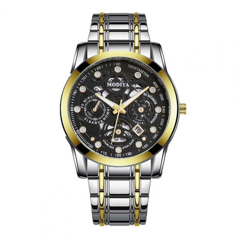 Relógio de pulso quartzo de alta precisão masculino, luz noturna, data display, relógio ocasional formal, requintado, pulseira de liga