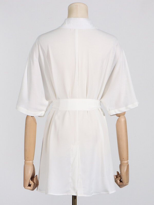 Conjunto de calças largas de cintura alta de duas peças para mulheres, conjunto Tannt, mangas curtas, camisas brancas ataduras, moda blusa, calças