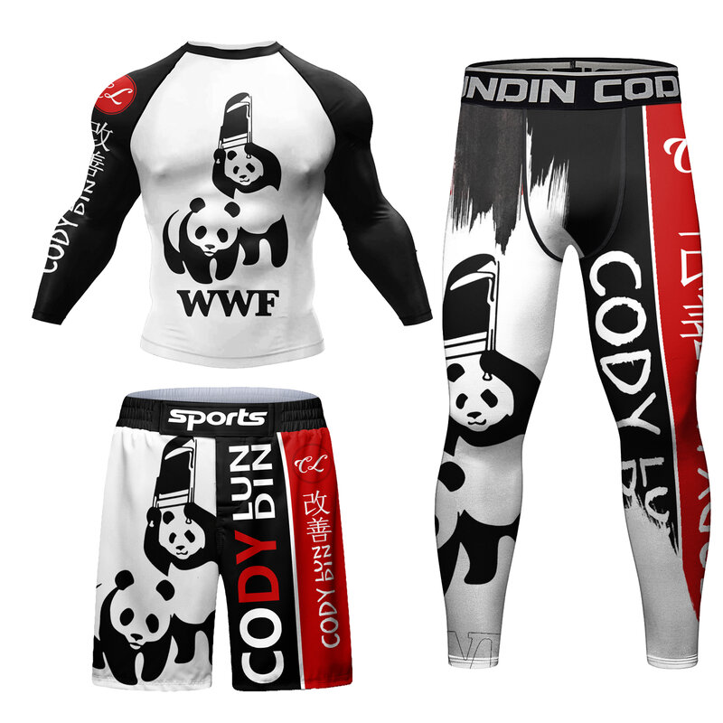 Cody Lundin Kimono bianco Jiujitsu camicia a compressione uomo + Leggings Bjj pantaloncini da combattimento 4 pezzi Rashguarad Set da uomo tuta personalizzata