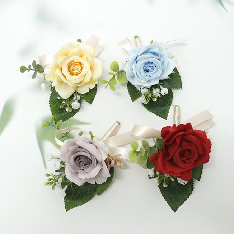 Bouton niere und Handgelenk Corsage Hochzeit liefert Bankett Gäste simulierte Blumen Bräutigam Braut Rose Multi Color Serie 385