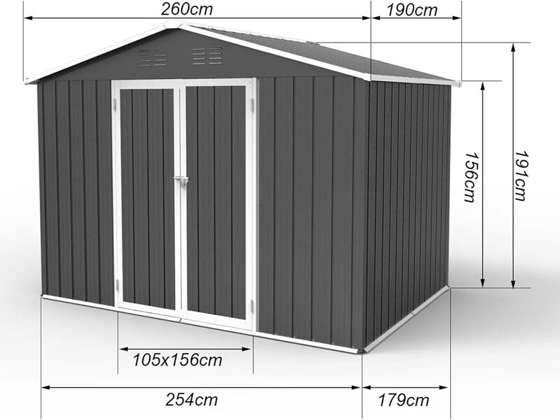 8x6 FT Outdoor Storage Shed with Floor, Metal Shed with Doors&Vents, Tool Storage Garden Shed for Garden, Brown