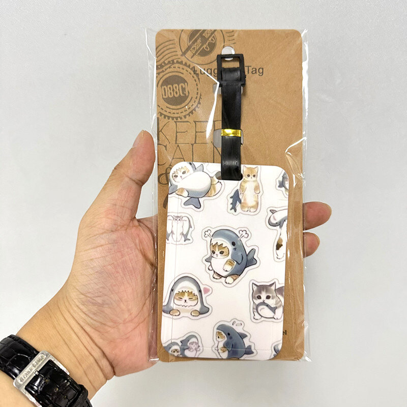 Kawaii Hai Katze Design Gepäck anhänger Frauen Reise zubehör Cartoon PVC Gepäck Etikett Männer tragbare Anti-Verlust-Adresse Namensschild