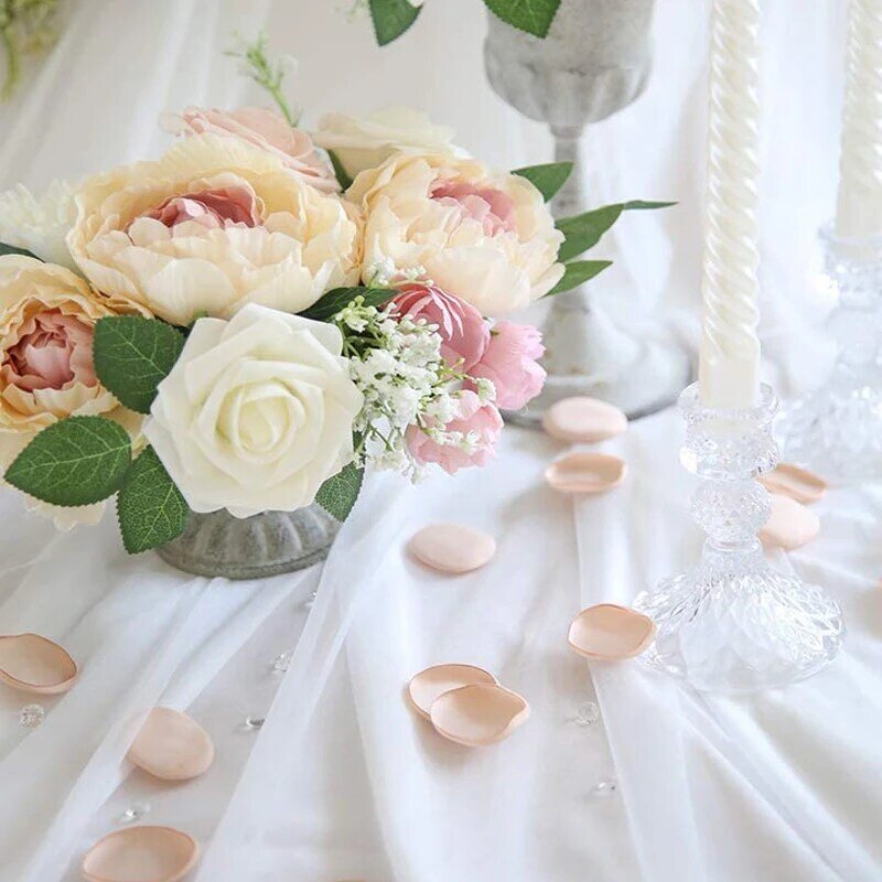 100Pcs แชมเปญซาติน Rose กลีบอุปกรณ์จัดงานแต่งงานตกแต่งบ้านตะกร้าสาวโยนกลีบ