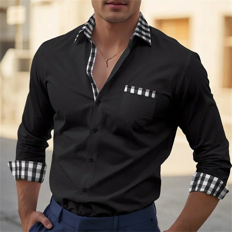 Рубашка мужская деловая с отложным воротником, повседневная с карманами, на пуговицах, удобная уличная одежда из мягкой ткани для отдыха