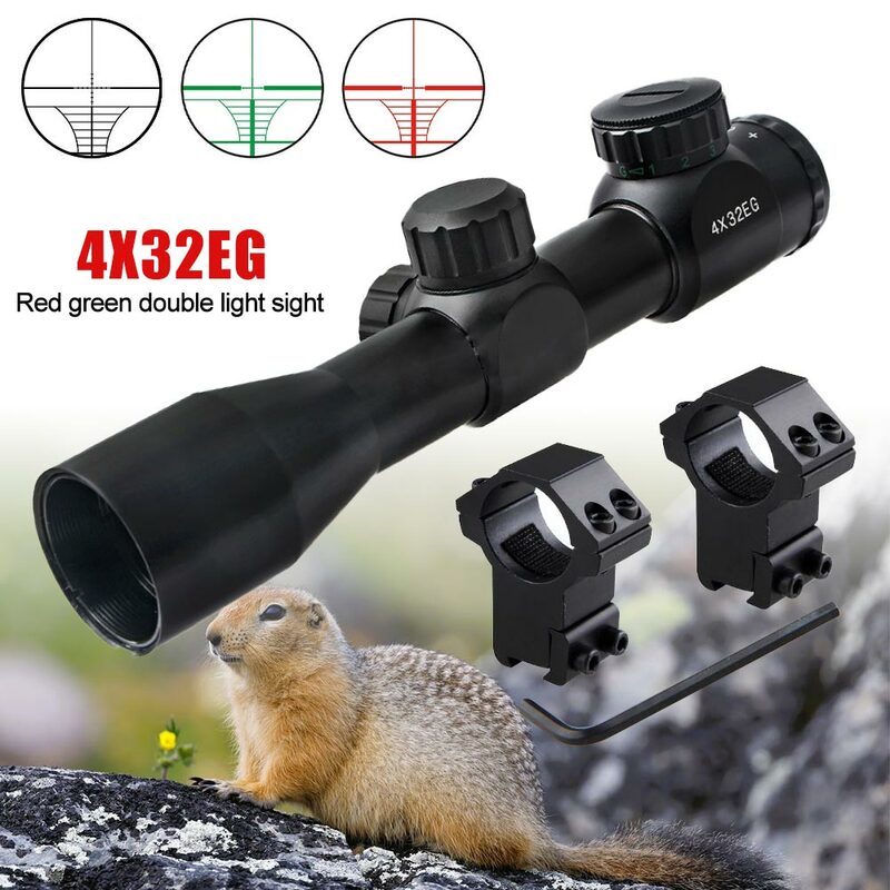 Pinty 4X32 Rifle Scope Mil Dot Illuminated Red&Green Optics Hunting Air Sniper Air Sniper 11/20mm Rail for Air Rifle Optics