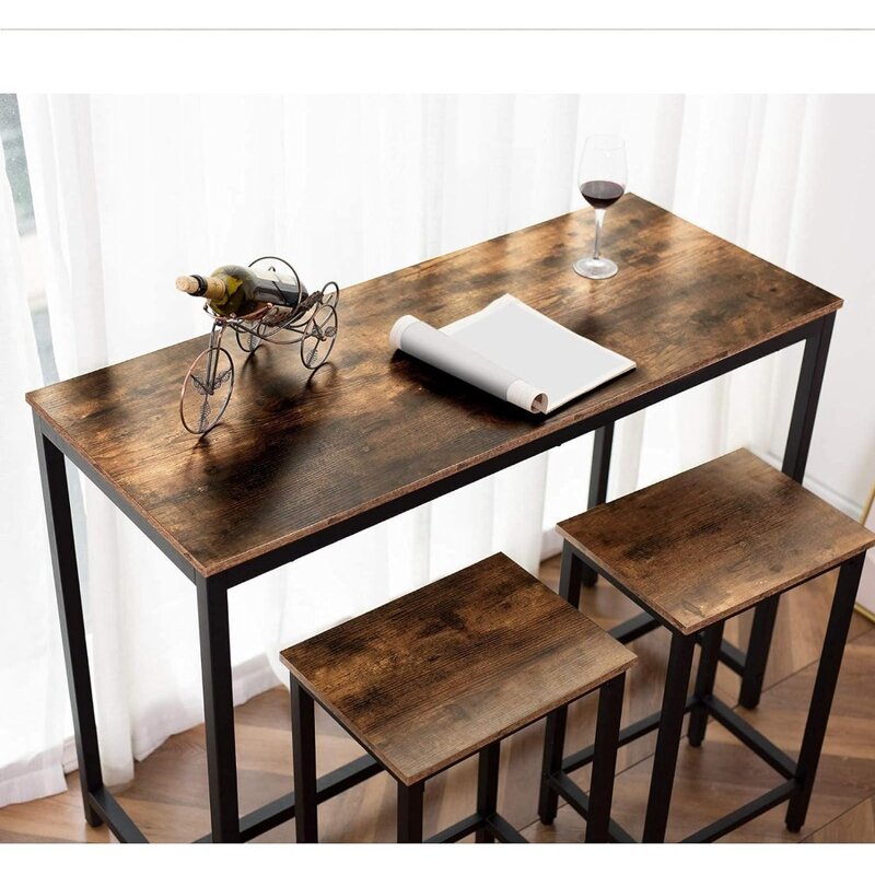 Juego de sillas, mesa de Pub Rectangular de 47,2 pulgadas con 2 taburetes para espacio pequeño, alta mesa superior, juego de mesa de desayuno de 3 piezas, resistente