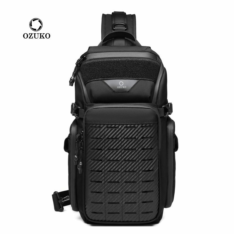 OZUKO-Bolso de pecho multifuncional para hombre, bandolera de hombro táctica de viaje al aire libre, gran capacidad, impermeable, deportivo