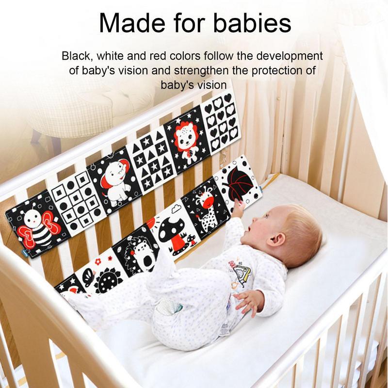 Buku kontras untuk bayi lembut hitam dan putih buku sensorik kain bayi buku bayi aktivitas edukasi buku sensorik mainan tempat tidur