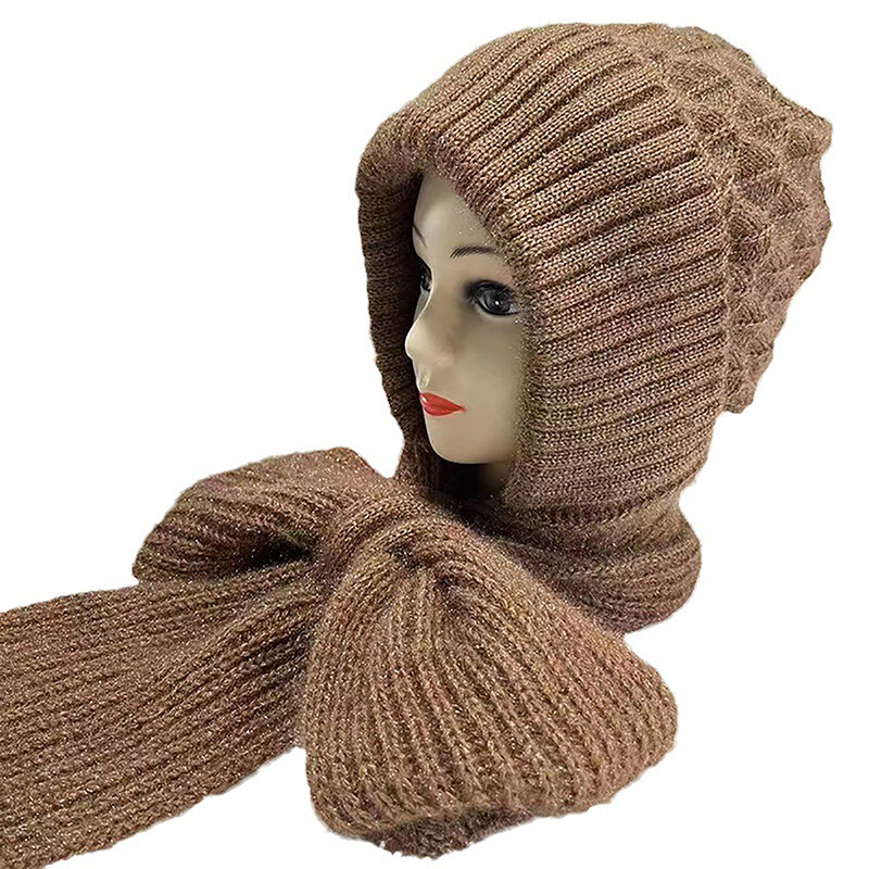 Sombrero y bufanda de una pieza para mujer, conjunto de gorro y bufanda de tejido cálido, informal, para ciclismo, novedad de invierno