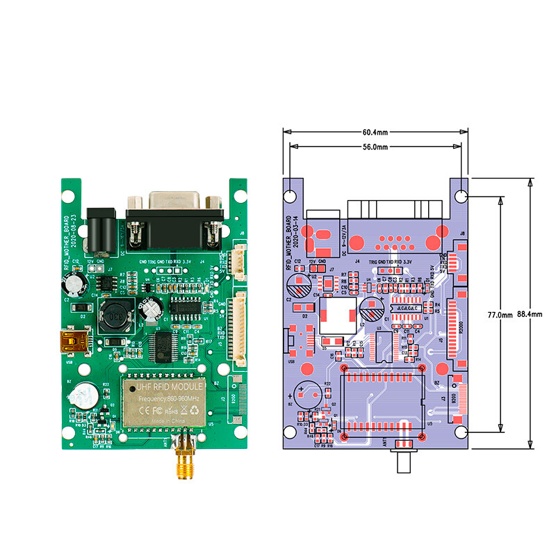 Fonkan modul RFID UHF 860-960Mhz, modul TTL UART pembaca jarak jauh dengan 1 Port antena Android SDK untuk kontrol akses