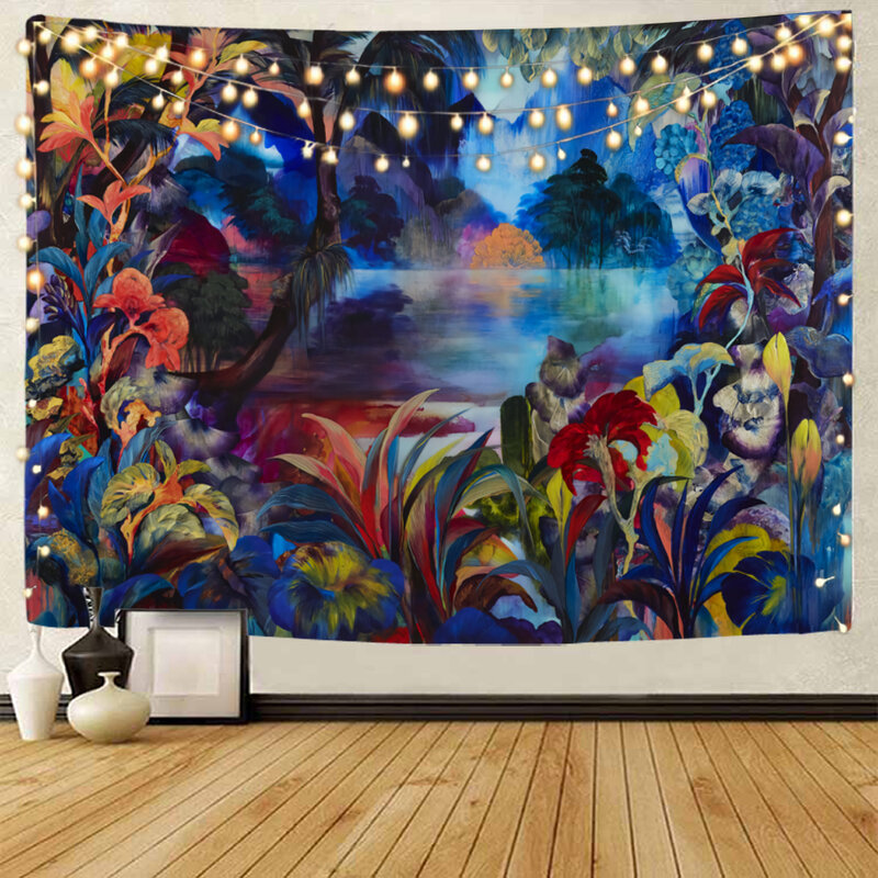 Lukisan cat air tanaman hutan hujan tropis indah dekorasi latar belakang permadani dekorasi rumah ruang tamu kamar tidur