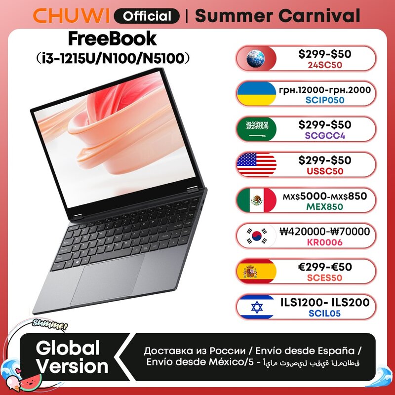CHUWI freebook 2 in 1แล็ปท็อปแท็บเล็ต13.5 "FHD ทัชสกรีน Intel N100 i3-1215U N5100 12GB LPDDR5 512G SSD WiFi 6 2256*1504