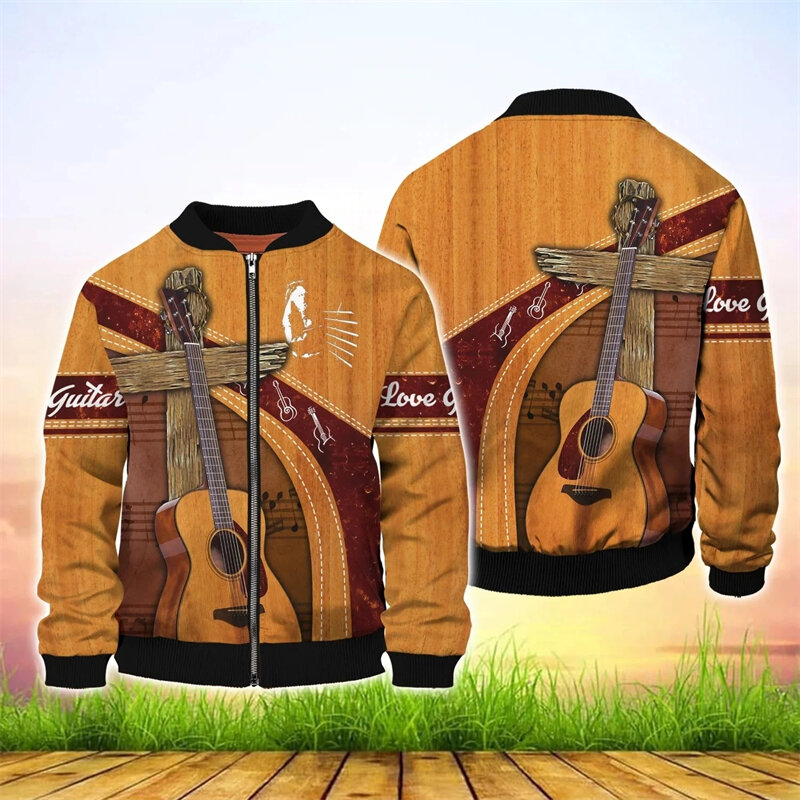 Guitar 3D Print Hoodie For Men Long Sleeve Pullovers Musical Instrument Pattern Hip Hop Sweatshirts Hooded Jacket Male Tops 6XL