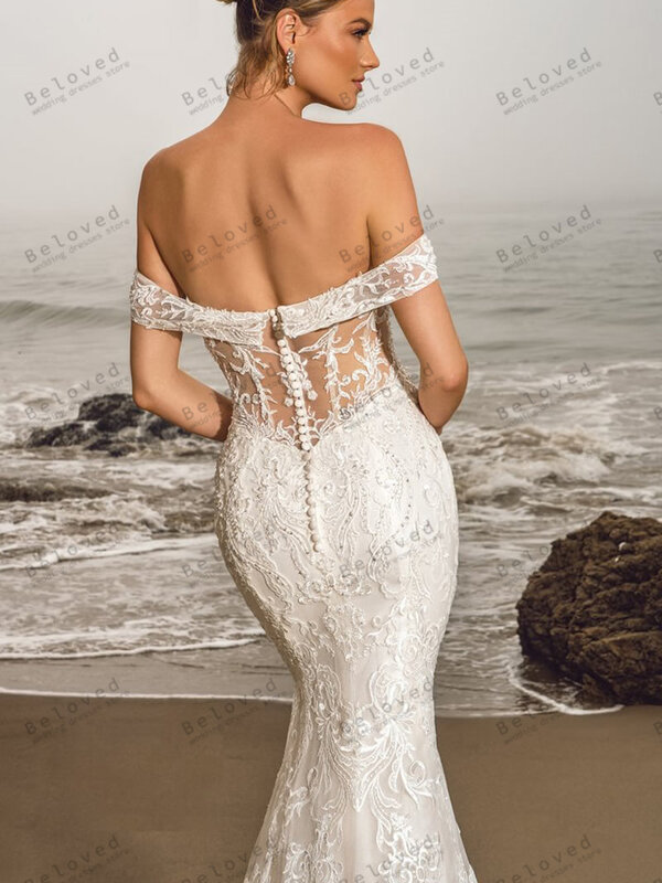 Wykwintne suknie ślubne seksowne suknie ślubne koronkowe aplikacje z ramienia bez pleców na formalne przyjęcie Vestidos De Novia