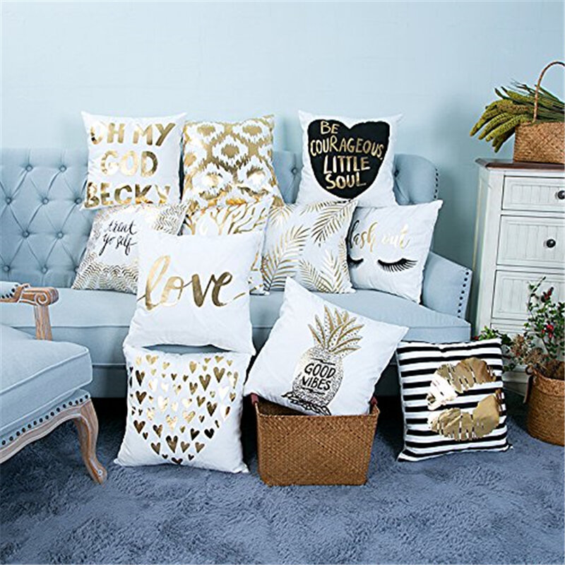 Fundas de almohada geométricas de lujo de color bronce dorado, funda de almohada neoclásica de algodón y poliéster con diseño de piña, cojín decorativo para sofá