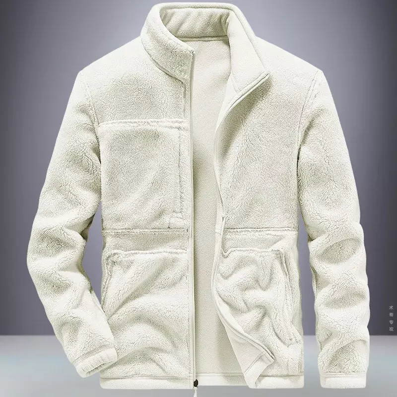 Jesienno-zimowe polarowe ciepłe męska kurtka kieszenie płaszcze casualowe nowe białe kurtki polarne na zewnątrz odporny na zimno płaszcz Plus rozmiar odzież wierzchnia