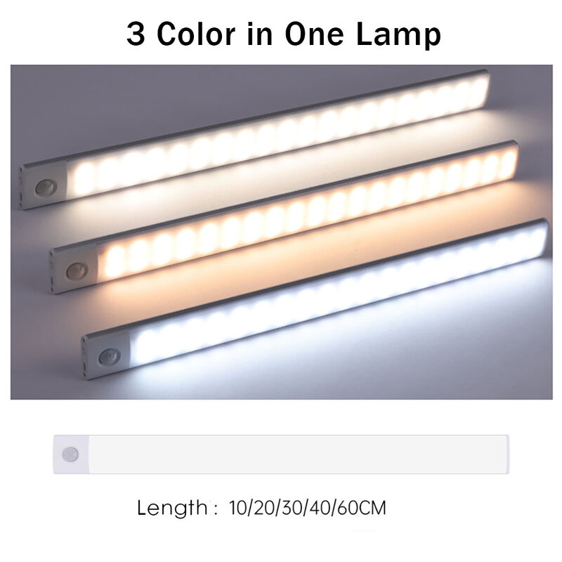 Luz LED nocturna inalámbrica con Sensor de movimiento, lámpara de pasillo, armario de cocina, carga USB, luces inteligentes magnéticas ultrafinas
