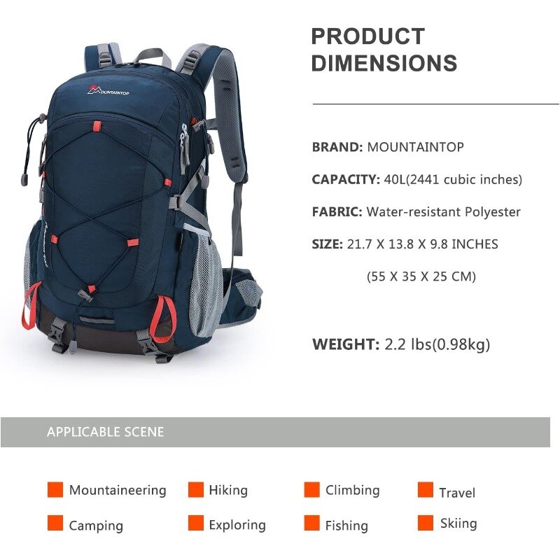 40L Hiking Backpack with Rain Covers for Backpacking, Camping, Cycling and Traveling