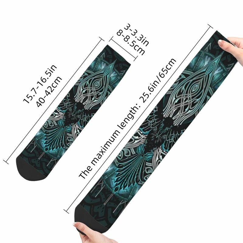 Funny Men's Socks Raven Viking Runes Vintage Viking Mythology Street Style Crazy Crew Sock Gift Pattern Printed
