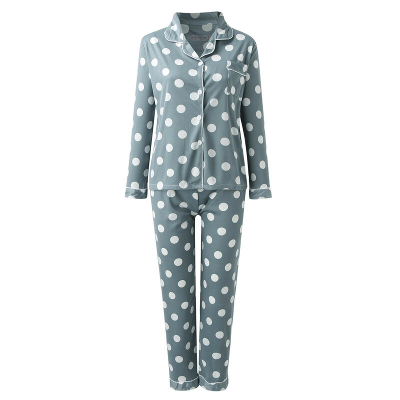 Women Pajama Set Summer Cardigan Long Sleeve Sleepwear Turndown Collar Fashion Print Home Clothing Homewear Sets