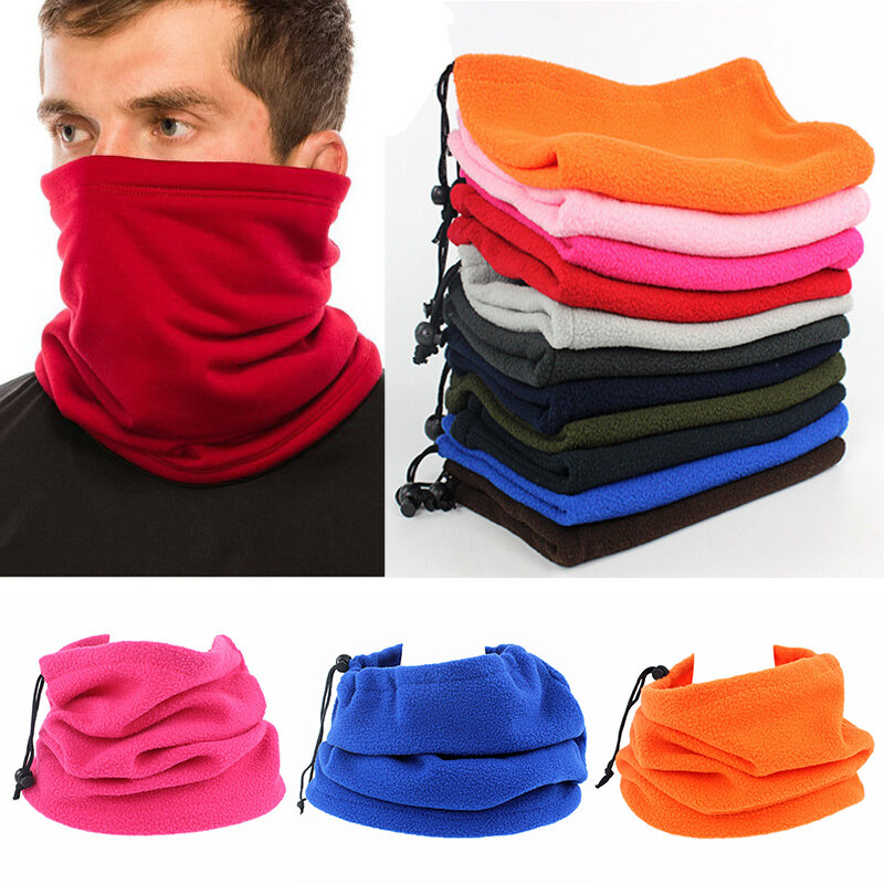 Winter 3 In 1 Scarves Ring Fleece Neck Gaiter Warmer Drawstring Windproof Face Cover Multifunctional Outdoor Cycling Scarf Tube