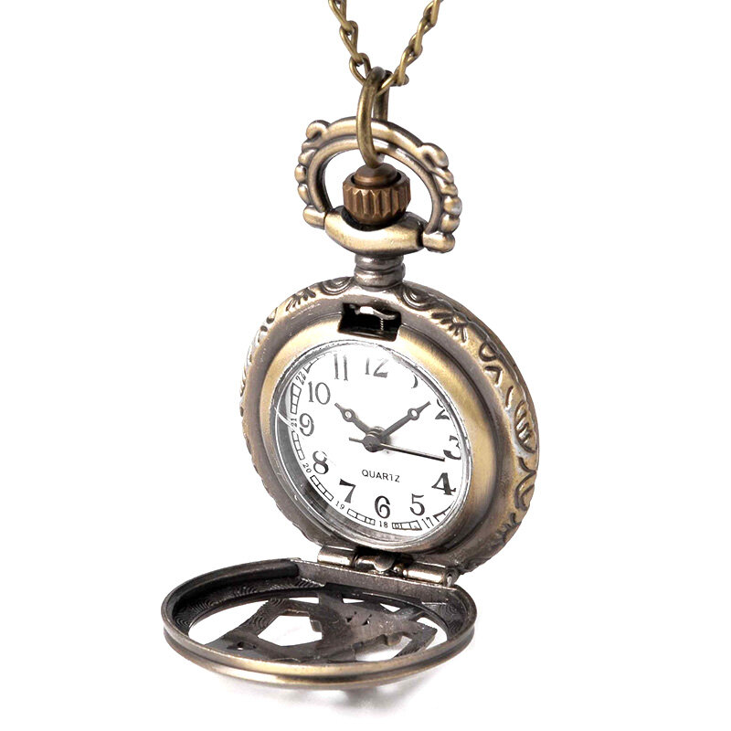 Vintage Hollow Out Cross doble cuchillo relojes de bolsillo bronce cuarzo Steampunk colgante reloj Collar para hombres adornos LL @ 17