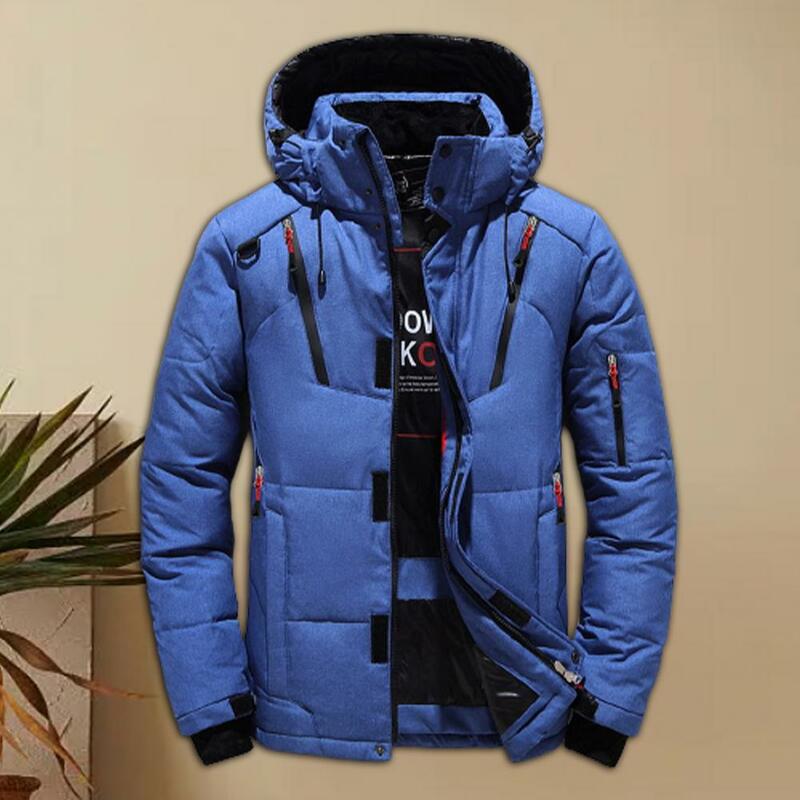 트렌디 스포츠 코트, 스포티 멀티 포켓, 두꺼운 드로스트링 재킷, 남성 방풍 재킷, 겨울