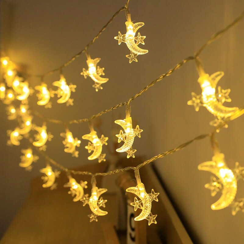 Mubarak String Light para Casa, Decorações Ramadan, Lâmpada Lunar, Festa Eid, Kareem, Ornamento Ramadan