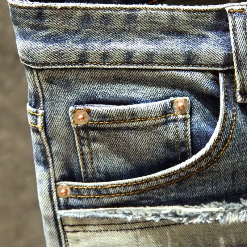 Jeans jeans reto masculino com furos, streetwear Y2K, calças cargo, calças velhas clássicas, Europa e América, 2024