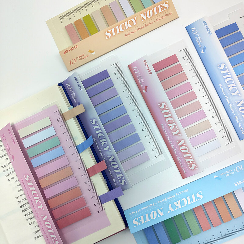 KindFuny-Bloc de notas adhesivas Morandi, notas adhesivas Kawaii de Color degradado, lindo índice, marcapáginas, 200 hojas