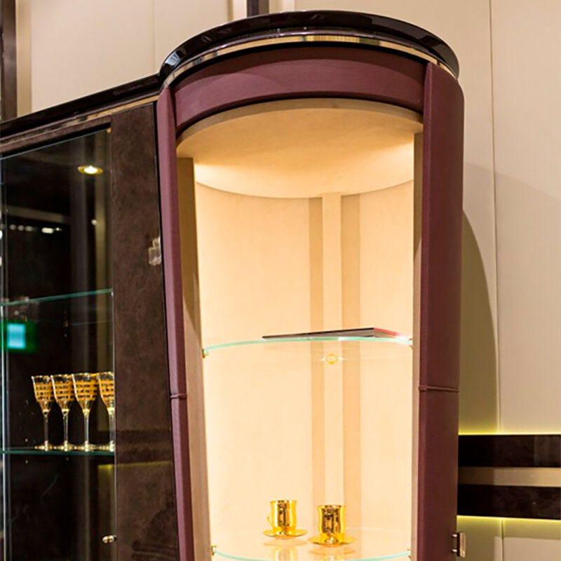 Armário italiano do vinho do vidro minimalista, armário lateral, armário luxuoso leve moderno do vidro, armazenamento home