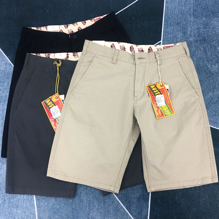 389 # # verão novo japonês retro tecido sarja carga shorts moda masculina simples 97% algodão lavado casual em linha reta 5 pontos calças