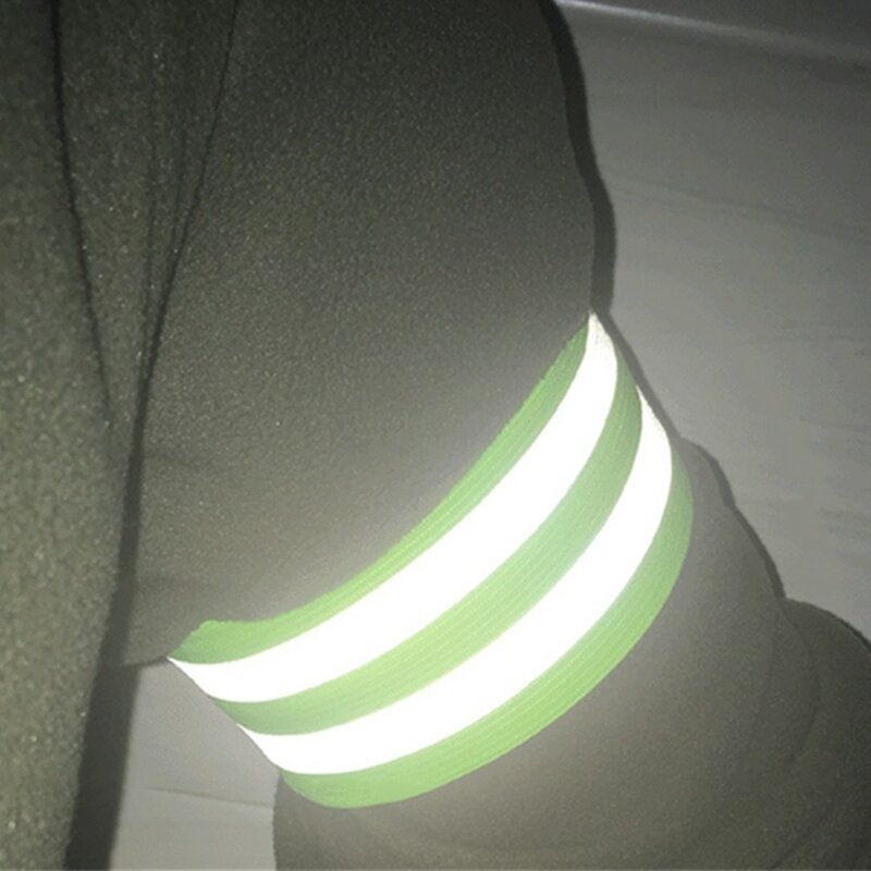 Correa reflectante de seguridad para muñeca, correa de advertencia para pierna y tobillo, verde fluorescente, para correr de noche, ciclismo y trotar, 2 uds.