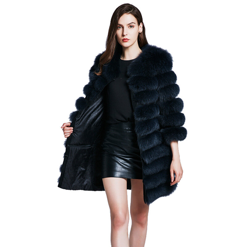 여성용 여우 모피 코트, 긴 지퍼, 분리형, 진짜 모피, 절연 및 두꺼운 코트, 가을 및 겨울