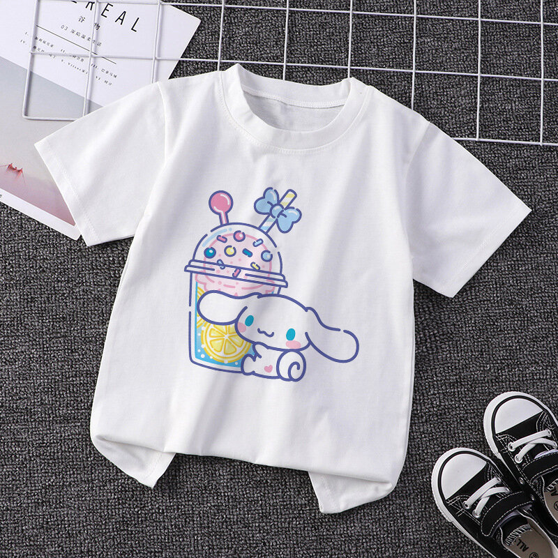 Sanrio-camiseta Kawaii para niños y niñas, ropa informal de dibujos animados de Hello Kitty, Cinnamoroll