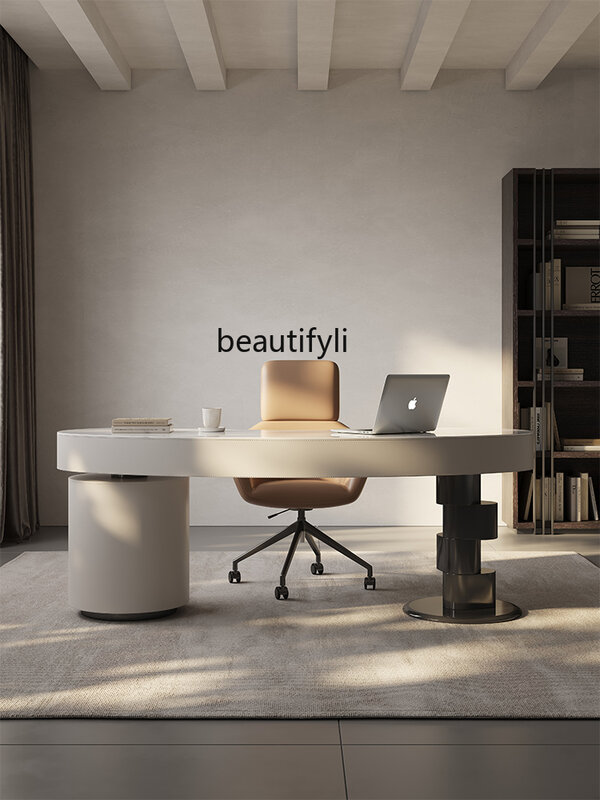Italienischer minimalisti scher Steinplatten schreibtisch moderner minimalisti scher Schreibtisch High-End-Computer tisch aus Sattel leder