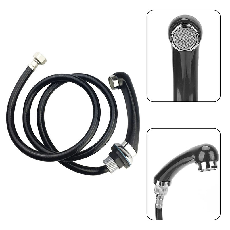 Boquilla de manguera y cabezal de ducha Flexible, accesorios esenciales, tubo de 15cm, 117cm, aleación y ABS negro, fácil instalación