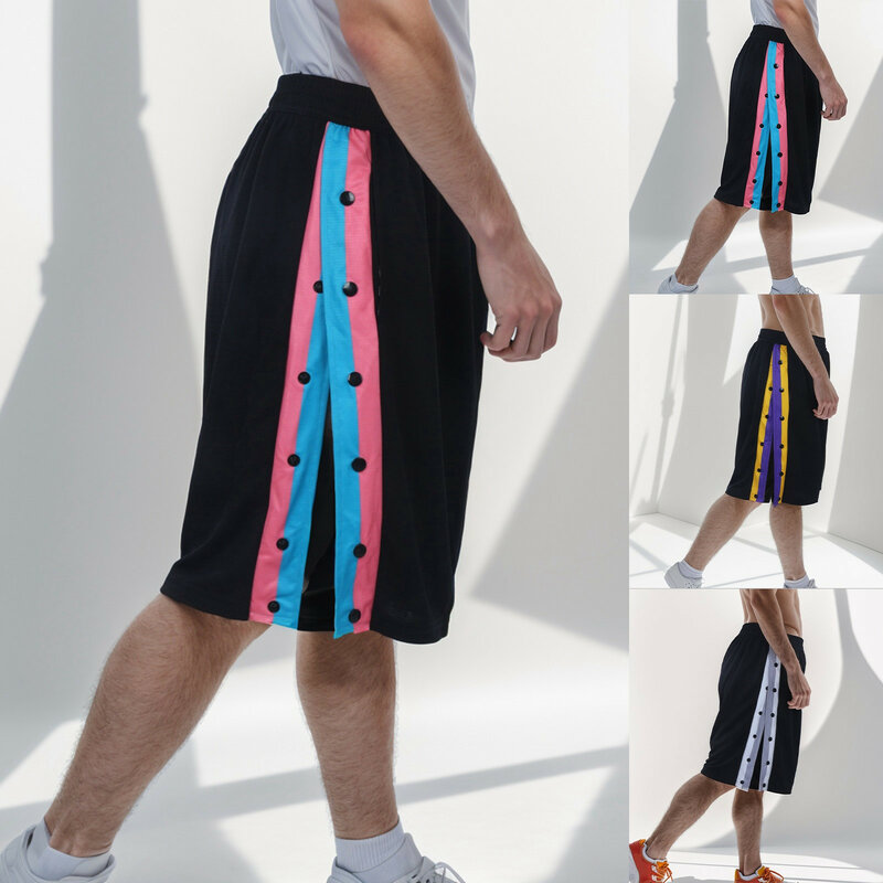 Mode Sport Männer Shorts täglich Outdoor-Basketball Jogging hose aushöhlen Seitenst reifen Knopf Design kreative Hosen Outwear