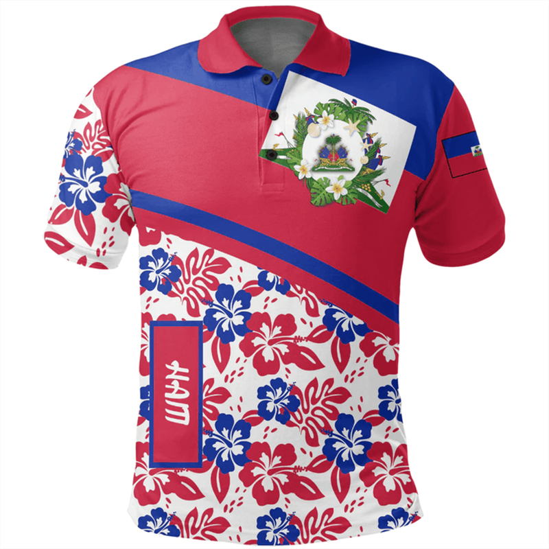 Moda estiva nuova stampa 3d Haiti Island bandiera nazionale emblema Polo T Shirt uomo Casual Polo Y2k top Tees di alta qualità