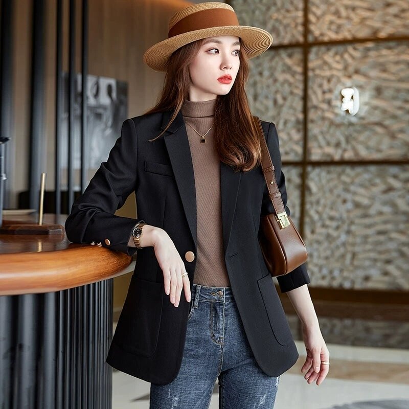 Women's Professional Blazer Jacket 2024 New Spring Autumn Office Blazer Female Outwear Fashion Slim Long-Sleeved Blazer