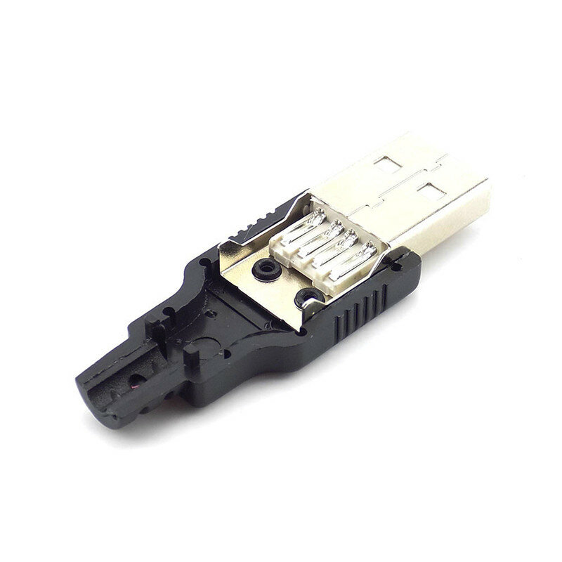 Conector USB 2,0 tipo A macho con cubierta de plástico negro, enchufe de 4 pines para soldar, bricolaje, 2,0