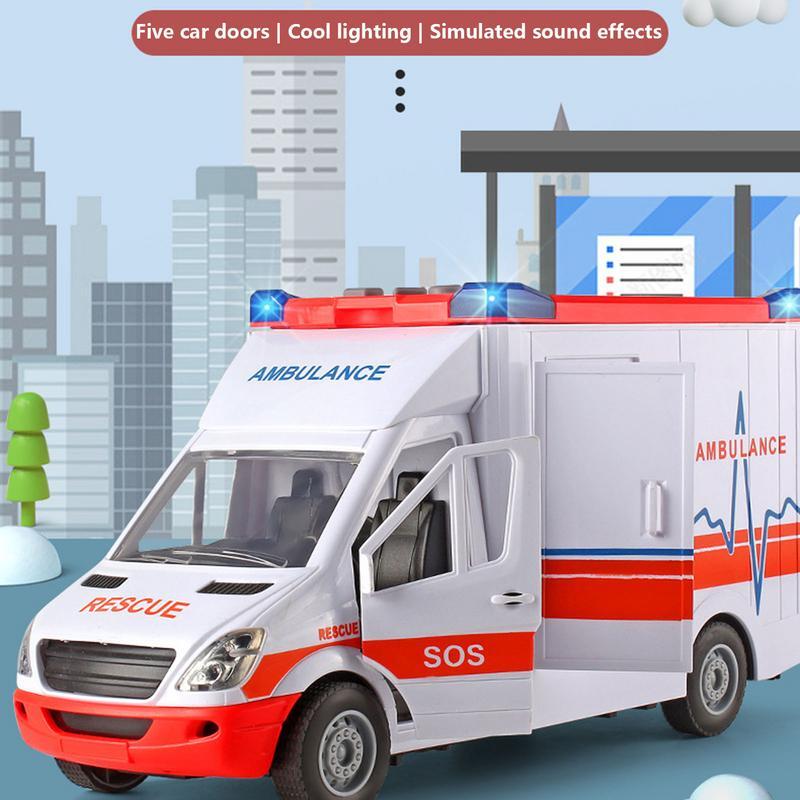 سيارة لعبة إسعاف كبيرة مع مؤثرات صوتية للضوء وصفارات الإنذار ، مركبة للعب والتعلم ، ألعاب أطفال ، دور إنقاذ