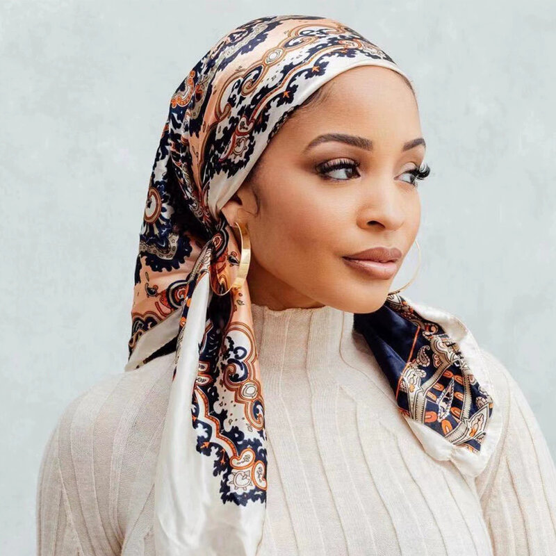 2023 Luxe Merk Elegant Satijn 90Cm Grote Vierkante Zijden Sjaals Moslim Hoofddoek Zachte Sjaal Vrouwen Chiffon Hijab Winter Infinity