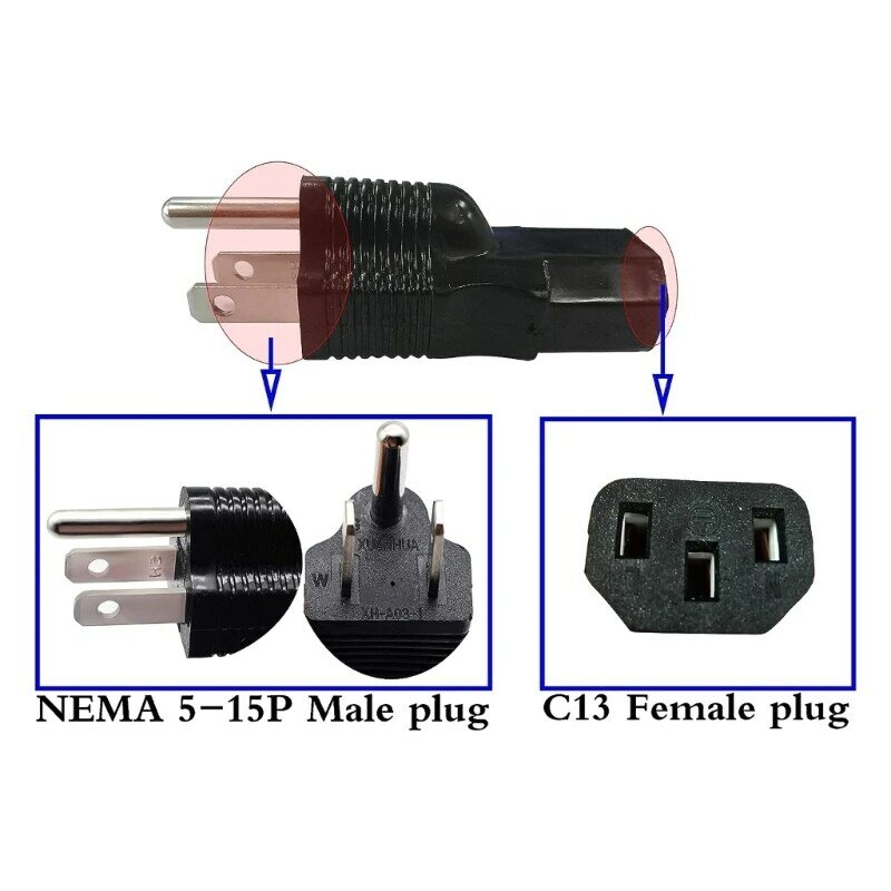 Adaptador de corriente de 5-15P a C13, convertidores de enchufe de alta potencia de 16a/110-250V, 3 clavijas