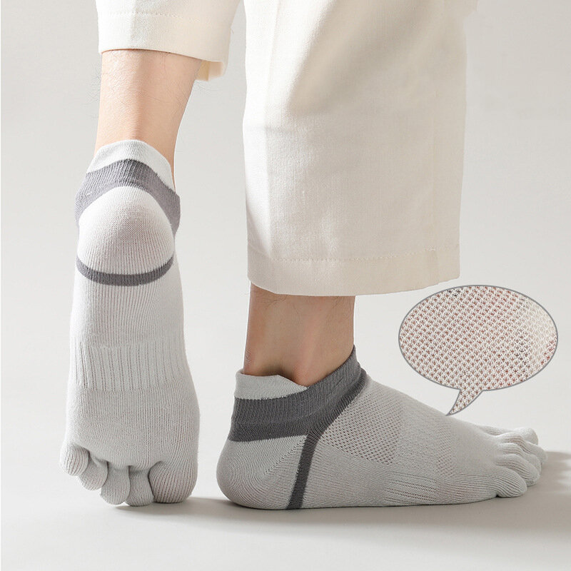 Calcetines deportivos de algodón para hombre, medias tobilleras suaves y transpirables de Color sólido, 5 dedos, alta calidad, 6 pares por lote