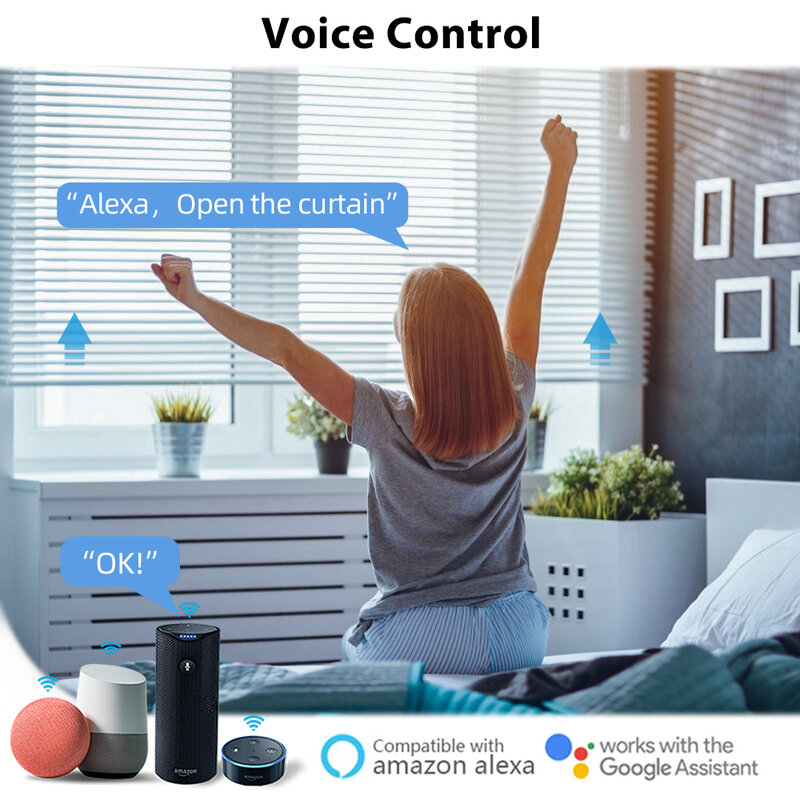 QCSMART-persiana enrollable de 79x79, interruptor de botón para cortinas, Tuya, Smart Life, conectado, WiFi, Control de voz, Alexa, Google Home