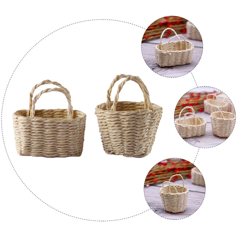 Cesta de flores para casa, pequeña decoración de bambú, Mini cestas en miniatura, Picnic