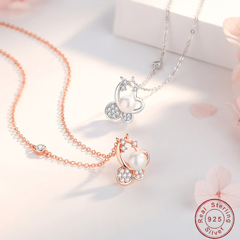Europeo 100% S925 collana in argento Sterling farfalla perla ciondolo catena clavicola per le donne gioielli regalo di compleanno